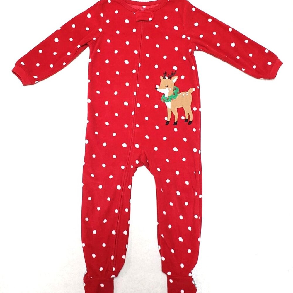 Carter's One Piece Footed Pajamas PJs Red Unisex Christmas Reindeer Size 4T NWOT